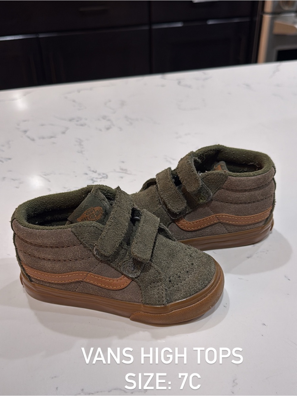 Vans Kids High-Top Sneakers in Olive Green and Brown